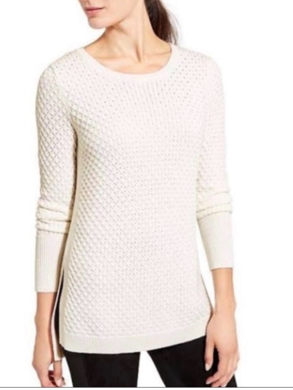 Athleta Cream Textured Crew Neck Sweater